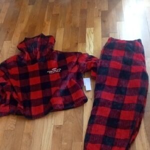 NWT Joyspun Pajama Set Super Soft "Hot chocholate weather" Fleece 2 Pc Women L